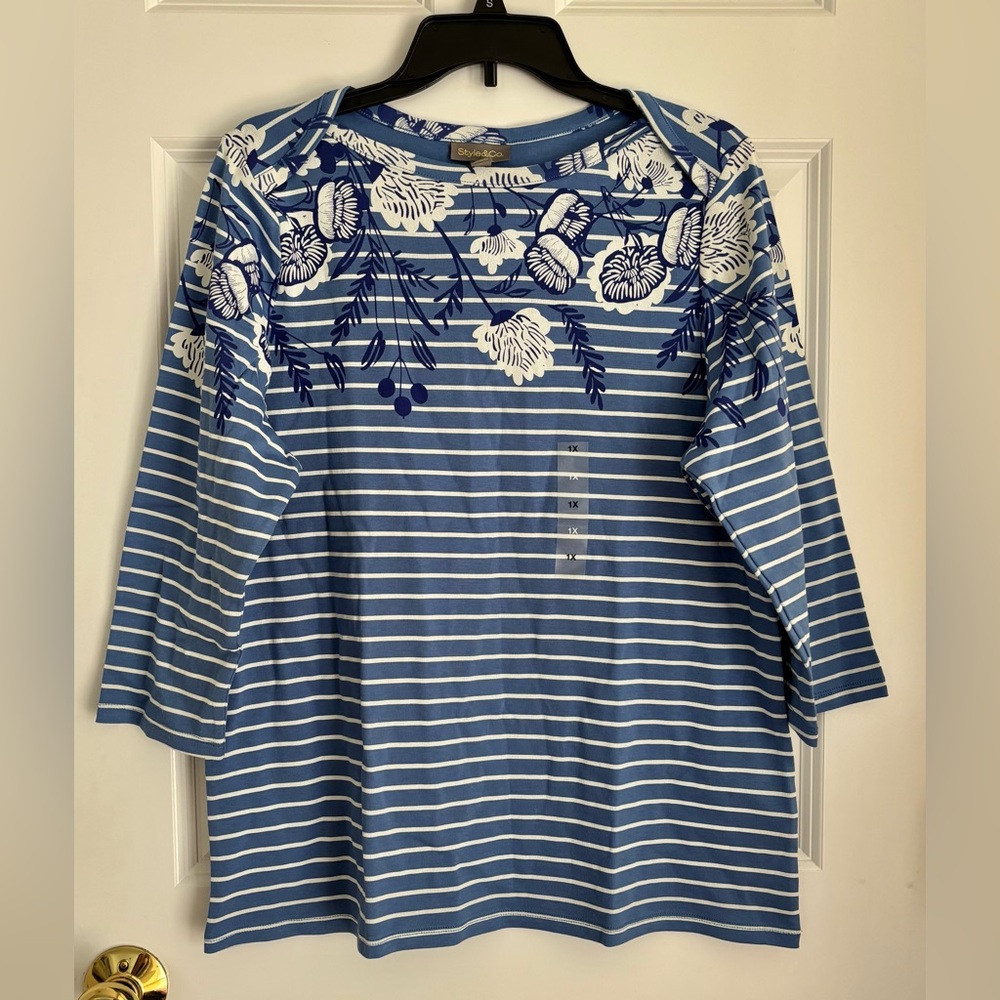 Floral Striped Blue Top